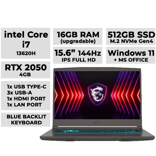 MSI Thin 15 B13UCX-2232PH Gaming Laptop 15.6" IPS 144Hz | i7-13620H | 16GB | 512GB NVMe | RTX 2050 4GB